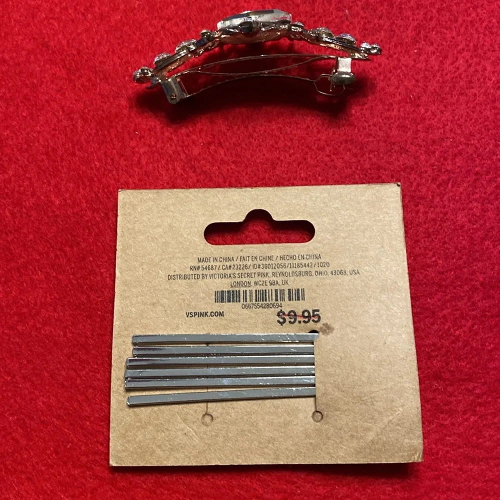 Pink Victoria's Secret rhinestone bobby pins and rhinestone barrette